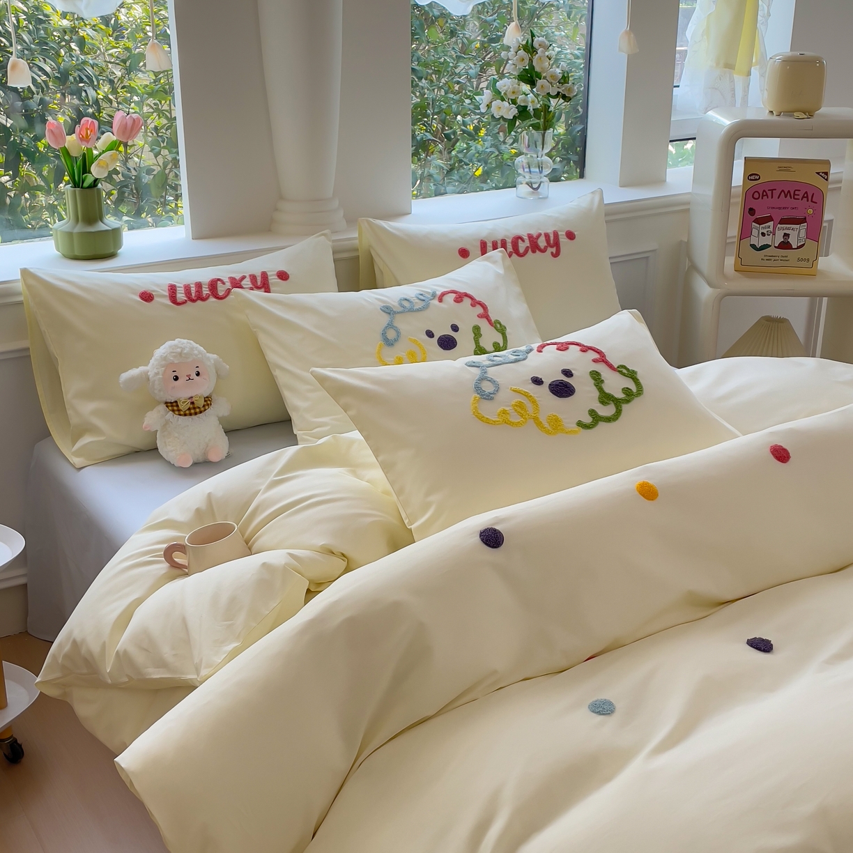 91家纺网 家纺一手货源 找家纺 （总）锦觅家纺  2025新款奶油小清新毛巾绣全棉纯棉四件套-风格一（专版散花必须控价）