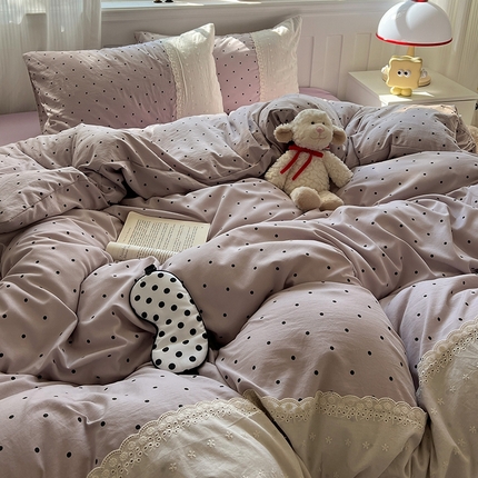 91家纺网 家纺一手货源 找家纺 （总）韩都家居  2025春夏新款蕾丝花边云感双层纱四件套