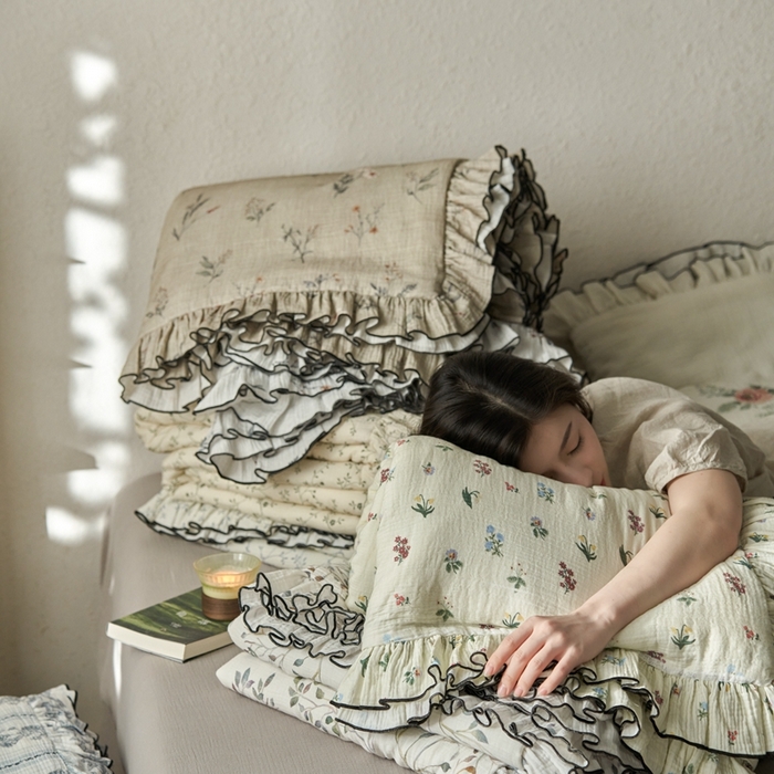 91家纺网 家纺一手货源 找家纺 安莱生活2025新款A类全棉双层皱皱纱夏凉被 叠拍图（仅供参考）