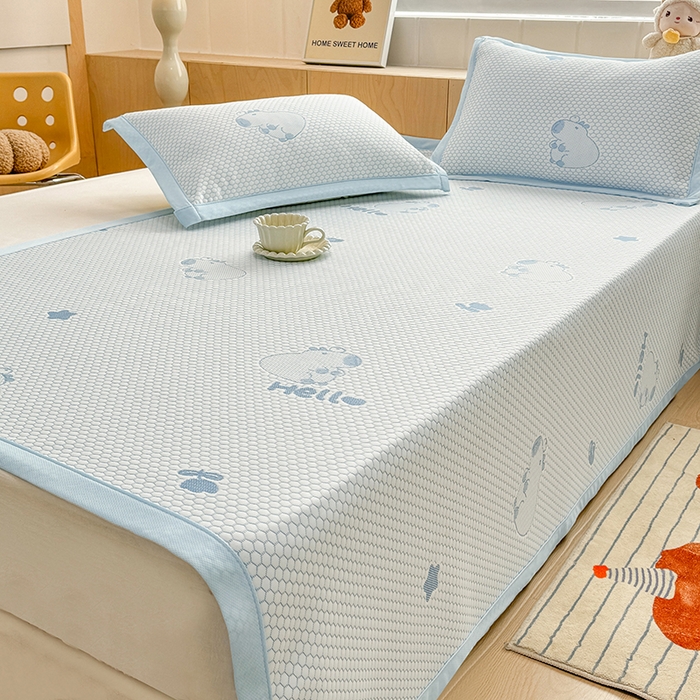 91家纺网 家纺一手货源 找家纺 绣女坊 2025新款冰豆豆提花凉席三件套 卡皮巴拉-蓝