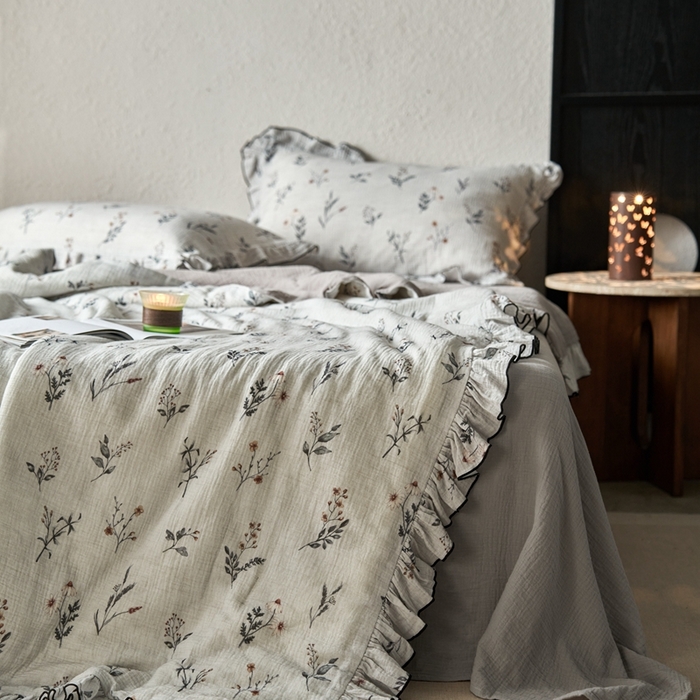 91家纺网 家纺一手货源 找家纺 安莱生活2025新款A类全棉双层皱皱纱夏凉被 夏被  织麦-白