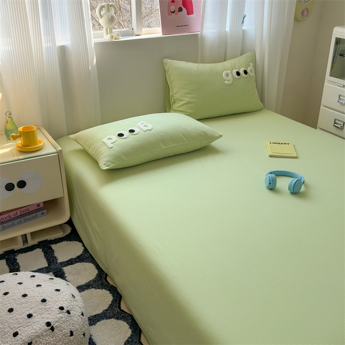 91家纺网 家纺一手货源 找家纺 丽涵家纺 2025新款全棉大雁纹单品床单床单三件套 good豆绿色