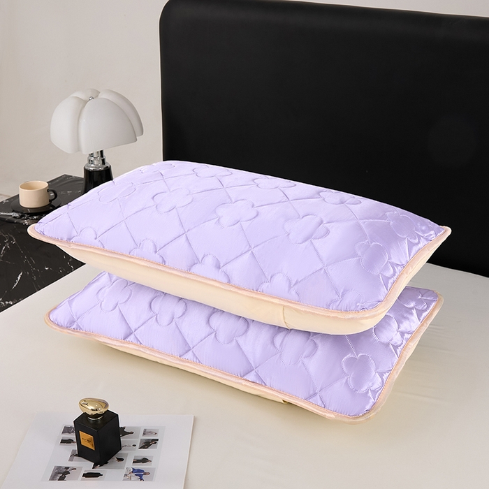 91家纺网 家纺一手货源 找家纺 梦舒羽 2025新款夏季冰丝凉感夹棉枕套单人一对装可水洗加厚枕头套宿舍48x74cm枕芯套 夹棉加厚-雪青色