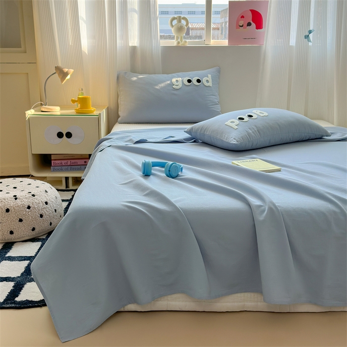 91家纺网 家纺一手货源 找家纺 丽涵家纺 2025新款全棉大雁纹单品床单床单三件套 good月光蓝