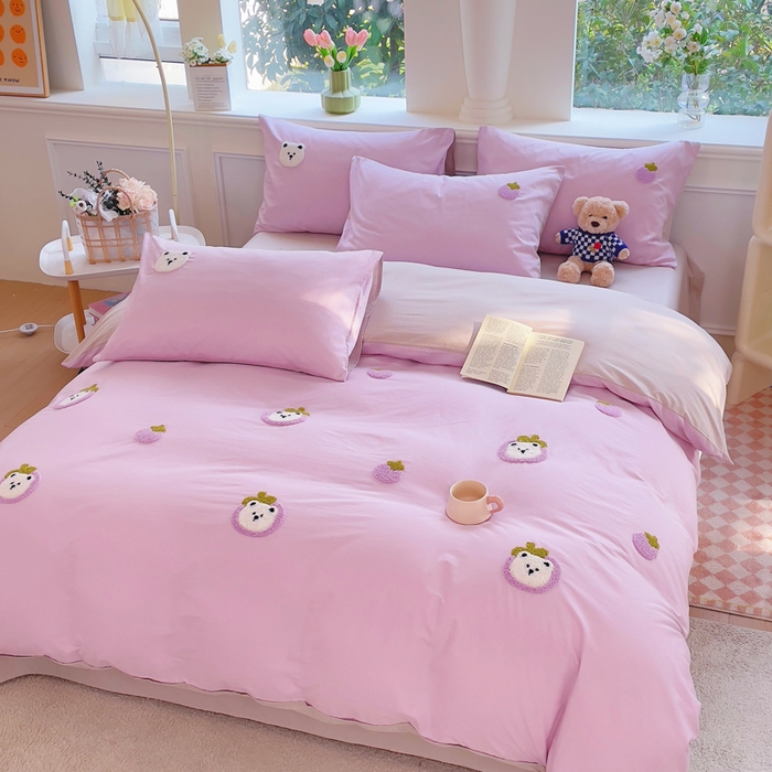 91家纺网 家纺一手货源 找家纺 锦觅家纺 2025新款奶油小清新毛巾绣全棉纯棉四件套-风格一（专版散花必须控价） 甜蜜幸福