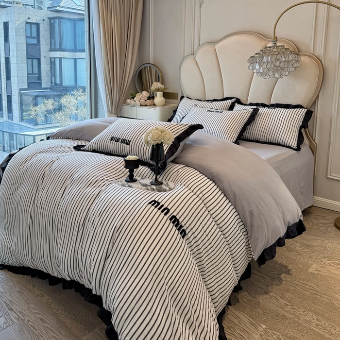 91家纺网 家纺一手货源 找家纺 （总）千希家纺2025新款法式花边水洗棉小香风绣花刺绣四件套