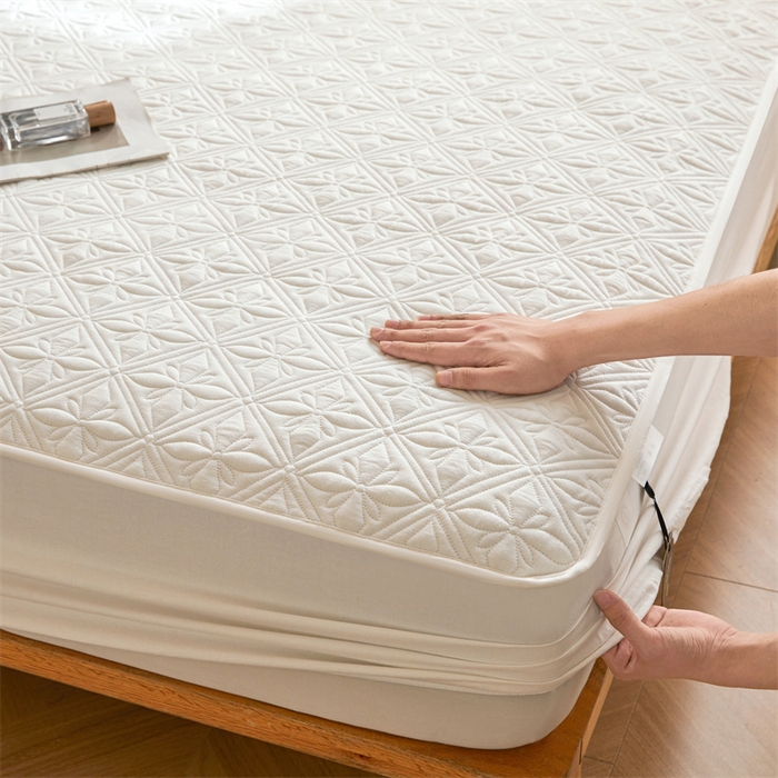 91家纺网 家纺一手货源 找家纺 3C 2025全棉蚕丝蛋白夹棉床笠 天星花-云朵白