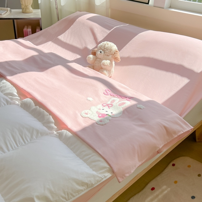 91家纺网 家纺一手货源 找家纺 柒星睡袋 2025新款款40支全棉纯色毛巾绣可拆分隔脏睡袋 小白兔 粉