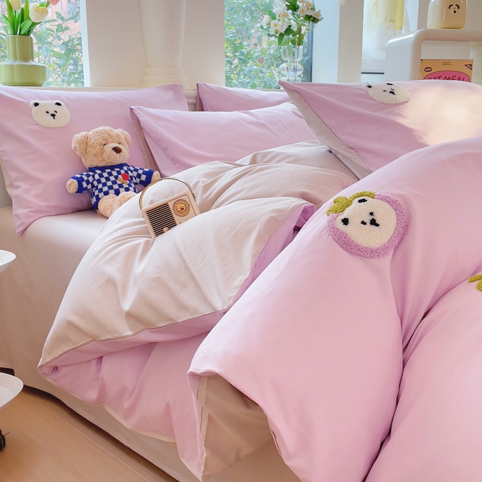 91家纺网 家纺一手货源 找家纺 锦觅家纺 2025新款奶油小清新毛巾绣全棉纯棉四件套-风格一（专版散花必须控价） 甜蜜幸福