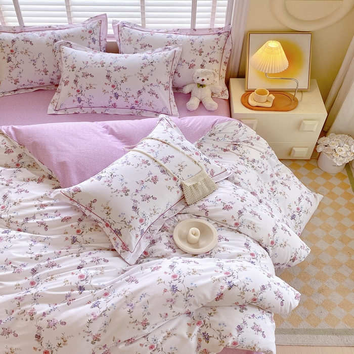 91家纺网 家纺一手货源 找家纺 星期三  2025年4月新款铂金全棉纯棉13372四件套 加微信有会员价 小雨录-紫