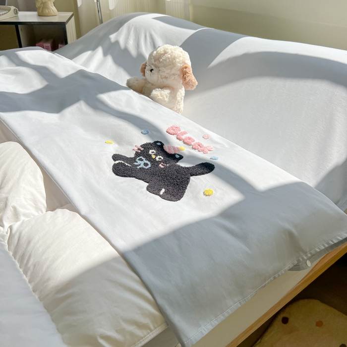 91家纺网 家纺一手货源 找家纺 柒星睡袋 2025新款款40支全棉纯色毛巾绣可拆分隔脏睡袋 黑猫 灰