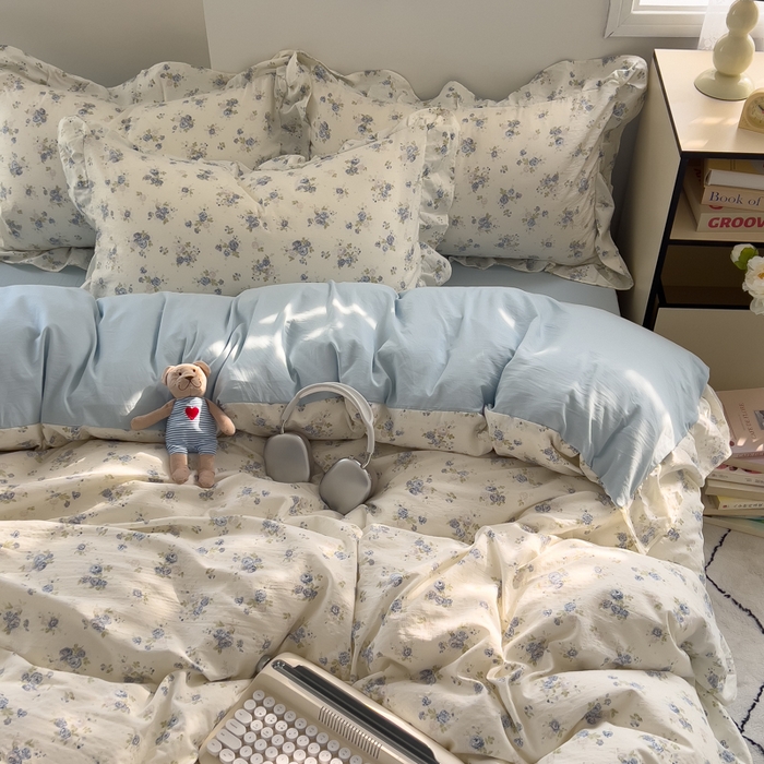 91家纺网 家纺一手货源 找家纺 希丞家居 2025新款云感提花双层纱花边四件套 微醺