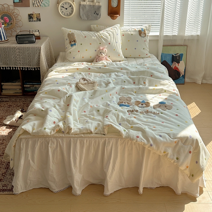 91家纺网 家纺一手货源 找家纺  曼町家居 全棉双层纱毛巾绣夏被三件套 元气星喵