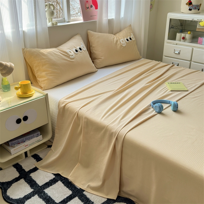 91家纺网 家纺一手货源 找家纺 丽涵家纺 2025新款全棉大雁纹单品床单床单三件套 good香槟金