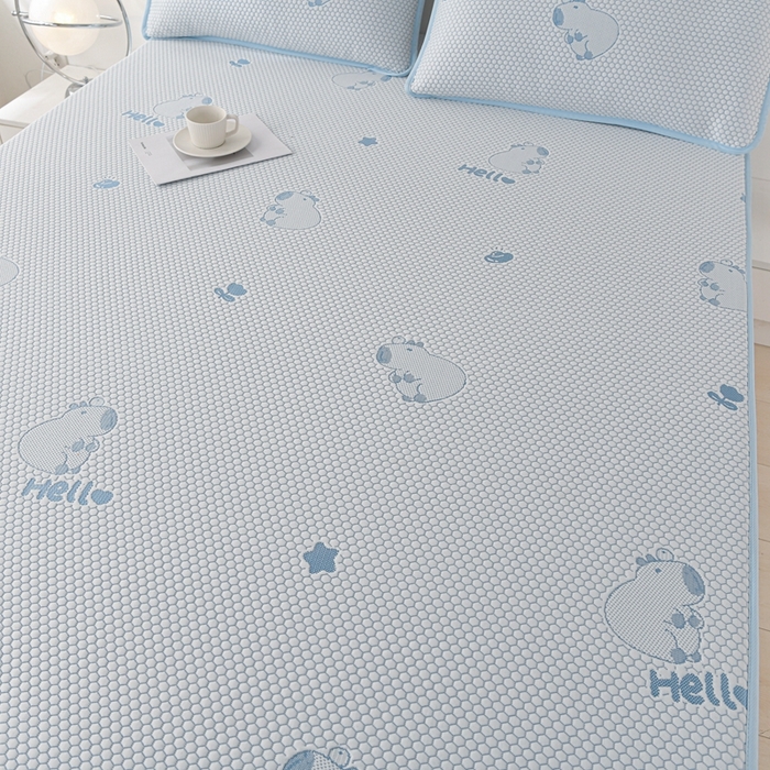 91家纺网 家纺一手货源 找家纺 梦之星 2025新款凉豆豆凉席三件套 卡比巴拉床笠款-蓝