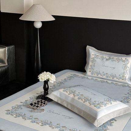 三味舒屋 2025新款凉感抗菌南法恬谧系列大版数码印花冰丝床席-床笠 花洛丽蓝-床笠款