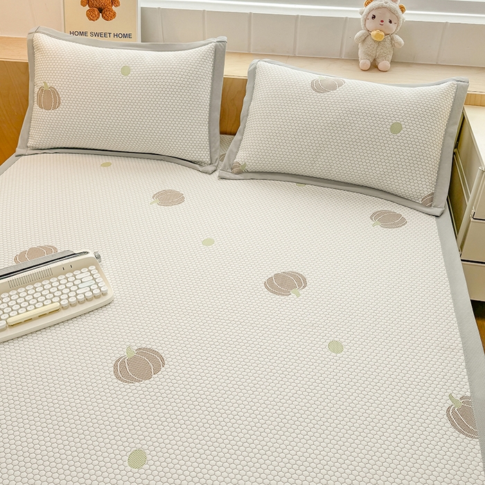 91家纺网 家纺一手货源 找家纺 绣女坊 2025新款冰豆豆提花凉席三件套 南瓜