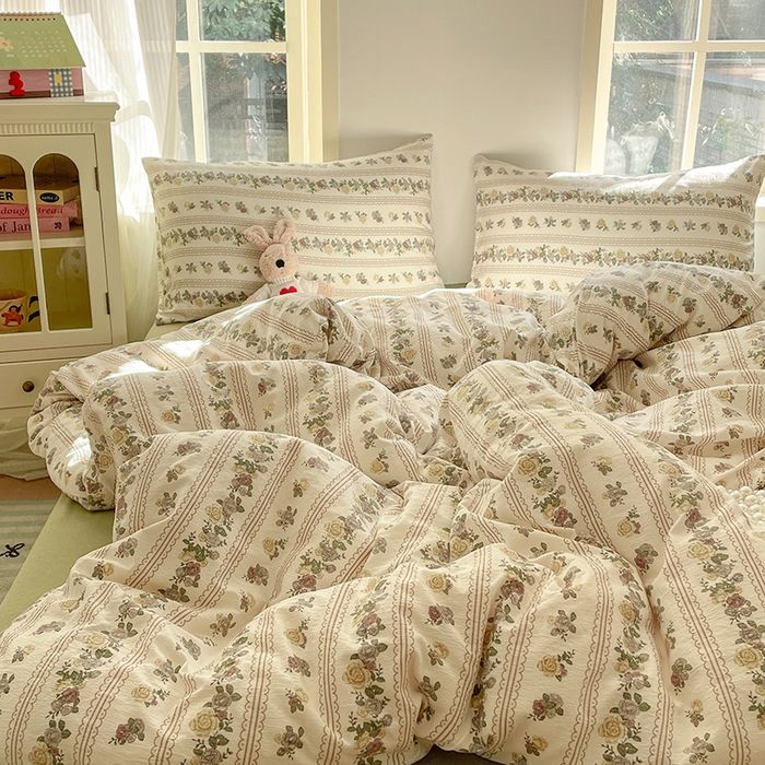 91家纺网 家纺一手货源 找家纺 初念 2025新款云感针织双层纱三件套-四件套【提供买家秀】 玫瑰哒