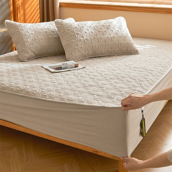 91家纺网 家纺一手货源 找家纺 3C 2025全棉蚕丝蛋白夹棉床笠 天星花-浅卡其