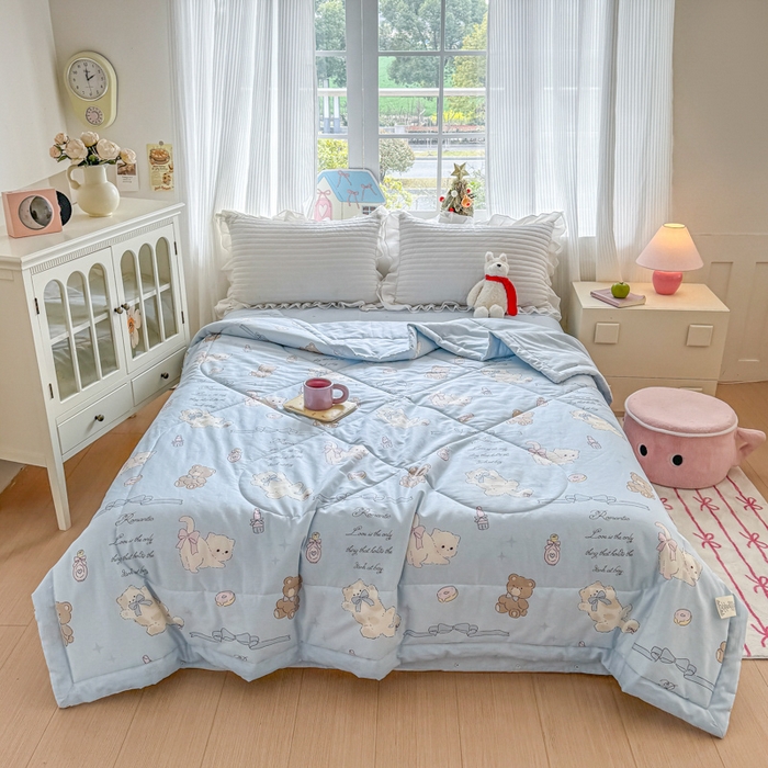 91家纺网 家纺一手货源 找家纺 欧喜璐 2025新款里外全棉夏凉被奶油阿布-兰