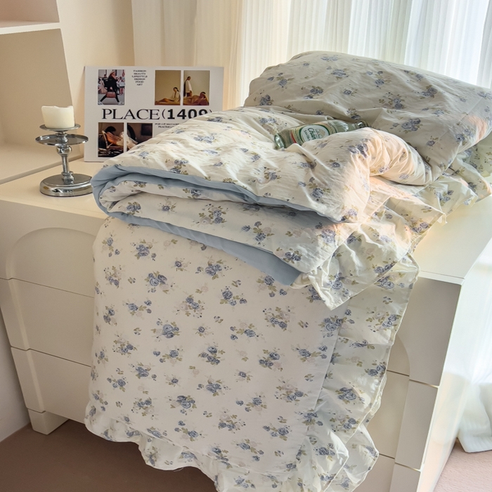 91家纺网 家纺一手货源 找家纺 希丞家居 2025新款云感提花双层纱花边四件套 微醺