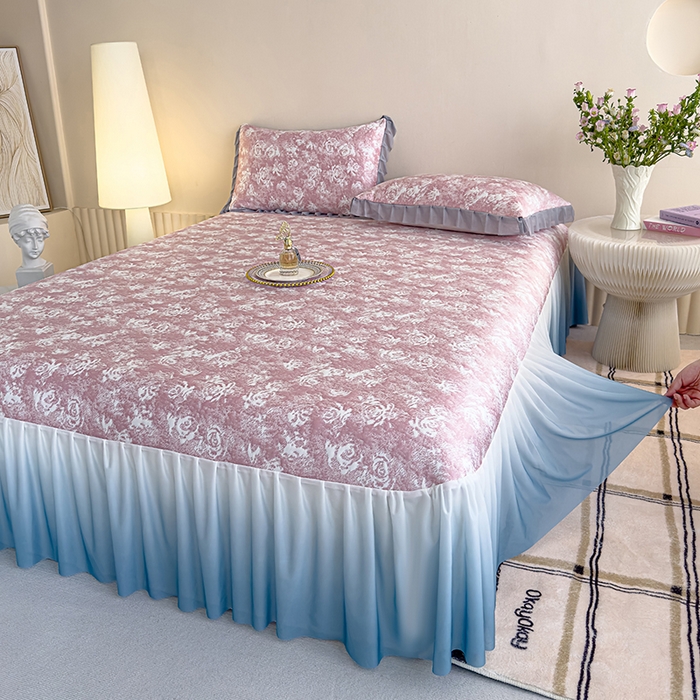 91家纺网 家纺一手货源 找家纺 冬然家纺 2025新款冰豆豆席子凉席床裙款 梦幻玫瑰-粉