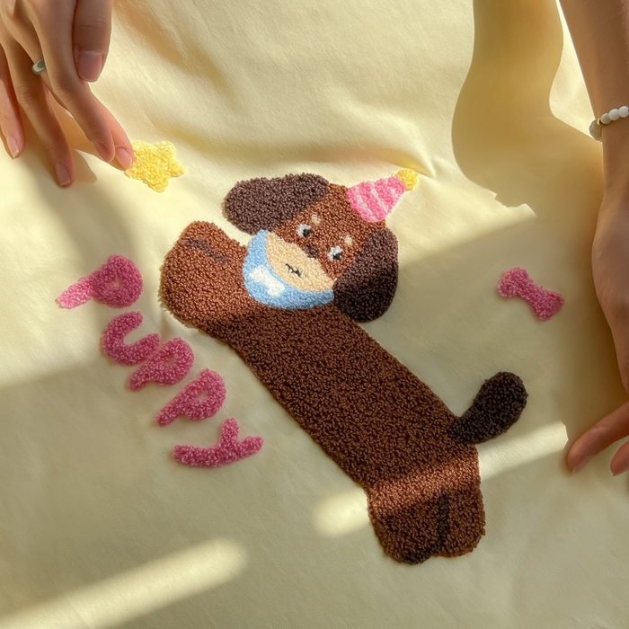 91家纺网 家纺一手货源 找家纺 柒星睡袋 2025新款款40支全棉纯色毛巾绣可拆分隔脏睡袋 帕皮狗 月光黄