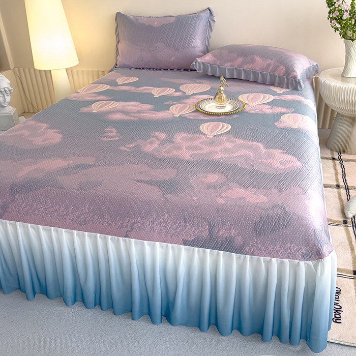 91家纺网 家纺一手货源 找家纺 冬然家纺 2025新款冰豆豆席子凉席床裙款 梦幻气球-粉