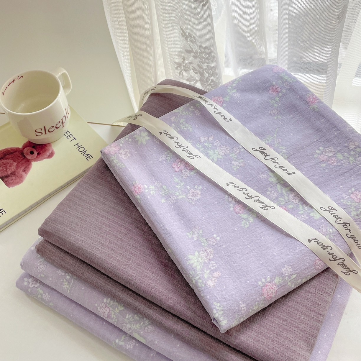 91家纺网 家纺一手货源 找家纺 初念 2025新款云感针织双层纱三件套-四件套【提供买家秀】 樱花落落