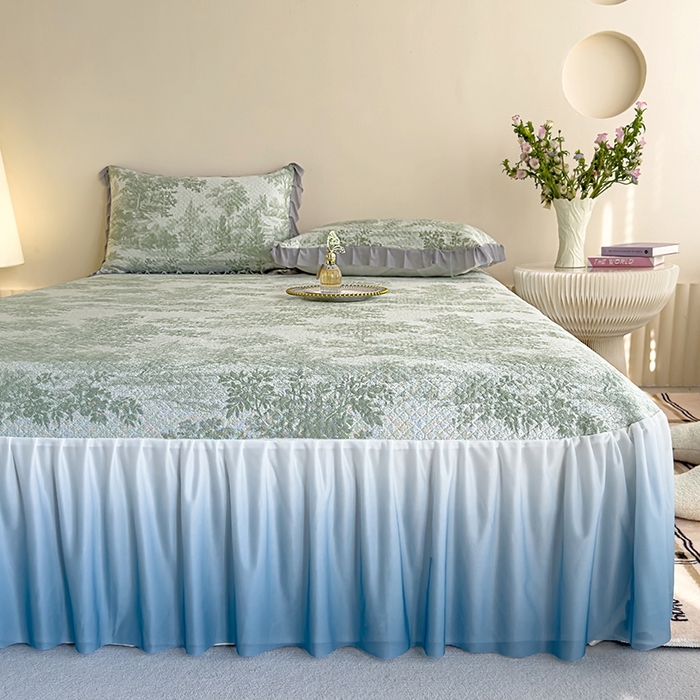 91家纺网 家纺一手货源 找家纺 冬然家纺 2025新款冰豆豆席子凉席床裙款 梦幻森林-绿