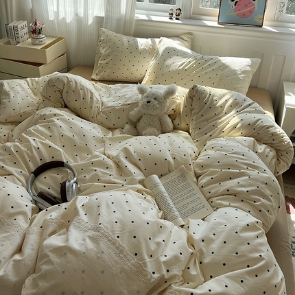 91家纺网 家纺一手货源 找家纺 （总）韩都家居  2025春夏新款蕾丝花边云感双层纱四件套