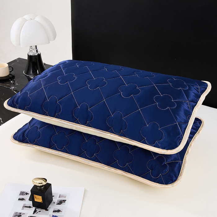 91家纺网 家纺一手货源 找家纺 梦舒羽 2025新款夏季冰丝凉感夹棉枕套单人一对装可水洗加厚枕头套宿舍48x74cm枕芯套 夹棉加厚-深海蓝