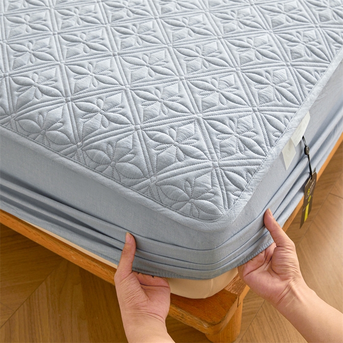 91家纺网 家纺一手货源 找家纺 3C 2025全棉蚕丝蛋白夹棉床笠 天星花-天空蓝