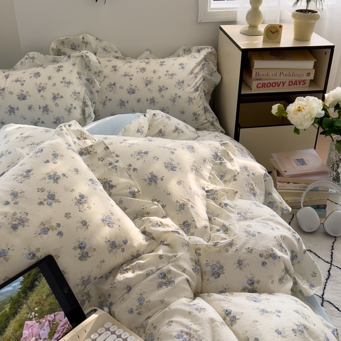 91家纺网 家纺一手货源 找家纺 希丞家居 2025新款云感提花双层纱花边四件套 微醺