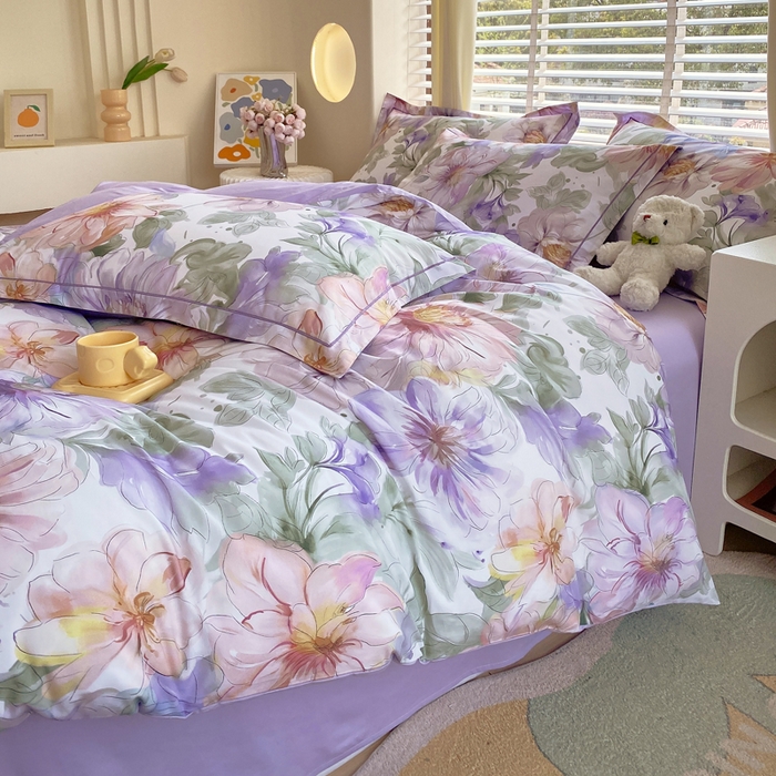 91家纺网 家纺一手货源 找家纺 星期三  2025年4月新款铂金全棉纯棉13372四件套 加微信有会员价 花的旅途