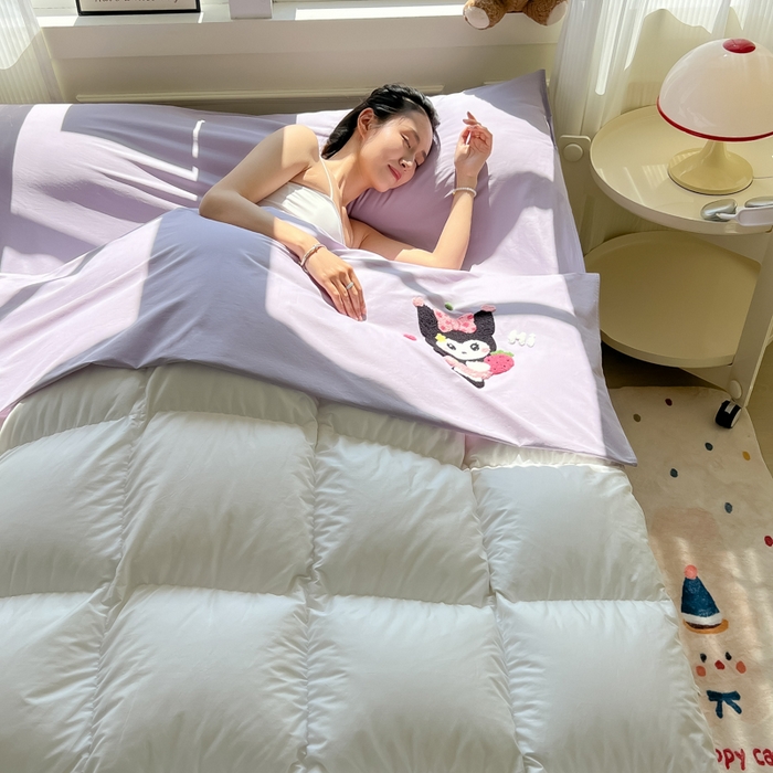 91家纺网 家纺一手货源 找家纺 柒星睡袋 2025新款款40支全棉纯色毛巾绣可拆分隔脏睡袋 洛咪 紫