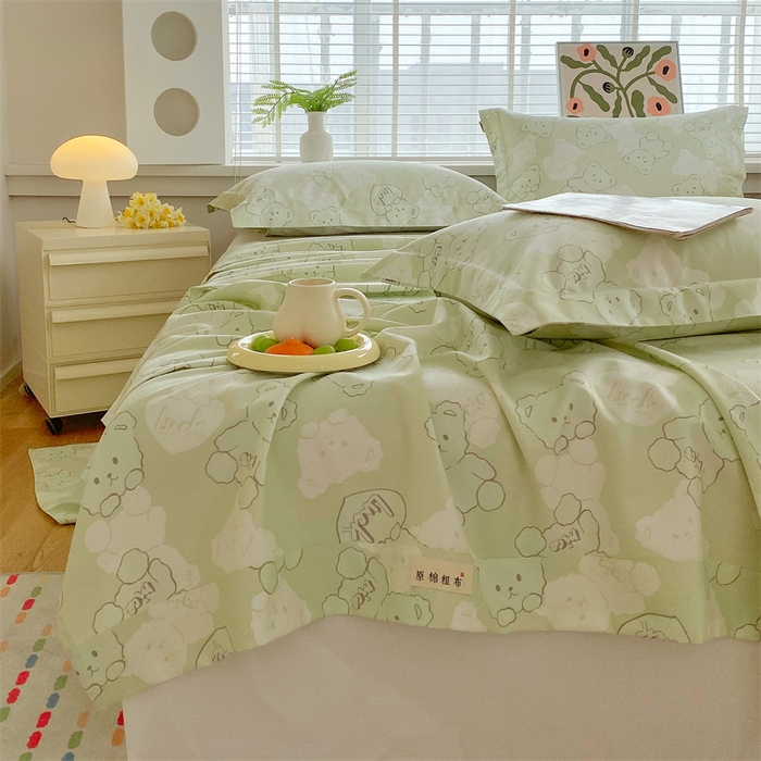 91家纺网 家纺一手货源 找家纺 凯磊2025新款老粗布印花单品床单床单单件 萌熊悠眠