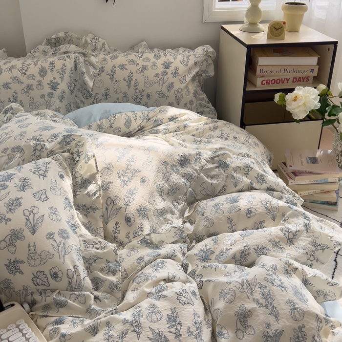 91家纺网 家纺一手货源 找家纺 希丞家居 2025新款云感提花双层纱花边四件套 魔法森林