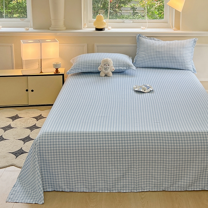 91家纺网 家纺一手货源 找家纺 馨乐家纺 2025新款亲肤印花芦荟棉单品床单第二批 心动蓝