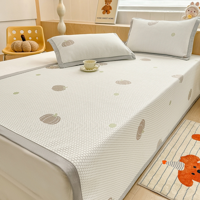 91家纺网 家纺一手货源 找家纺 绣女坊 2025新款冰豆豆提花凉席三件套 南瓜