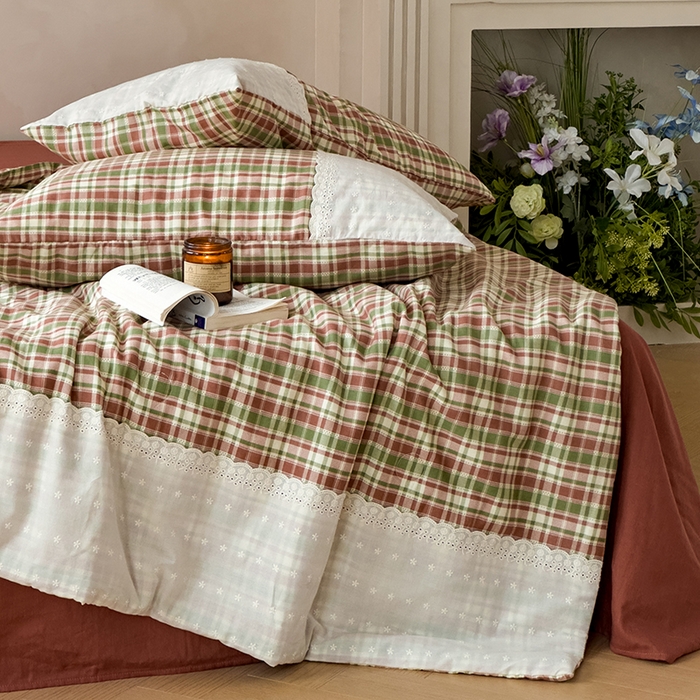 91家纺网 家纺一手货源 找家纺 曼町家居 2025春夏新款全棉纯棉双层纱法式镂空立体大花边夏被夏凉被空调被四件套 洛可可恋