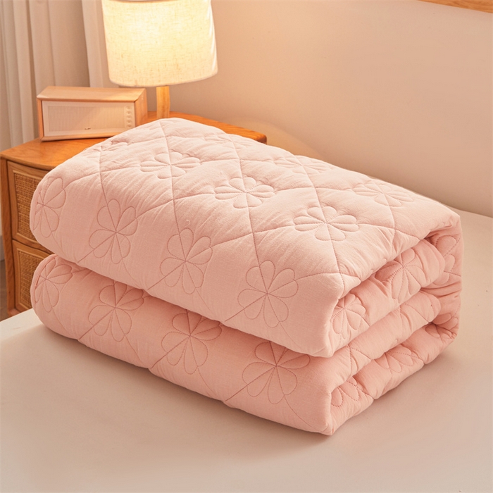 91家纺网 家纺一手货源 找家纺 3C 2025新款A类全棉四叶草防水隔脏床笠 防水 浅语-香妃粉