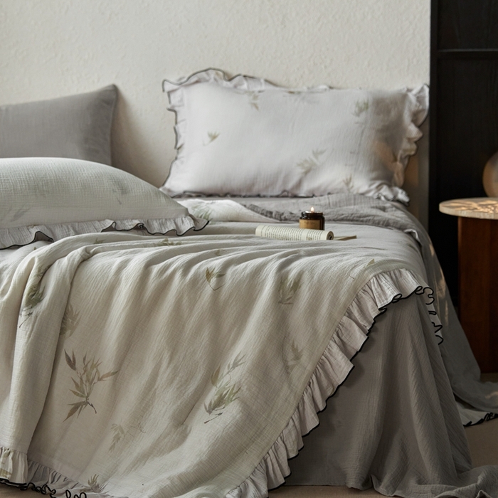 91家纺网 家纺一手货源 找家纺 安莱生活2025新款A类全棉双层皱皱纱夏凉被 夏被  水竹烟