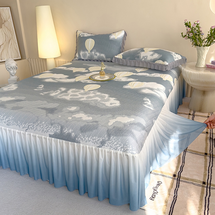 91家纺网 家纺一手货源 找家纺 冬然家纺 2025新款冰豆豆席子凉席床裙款 梦幻气球-灰