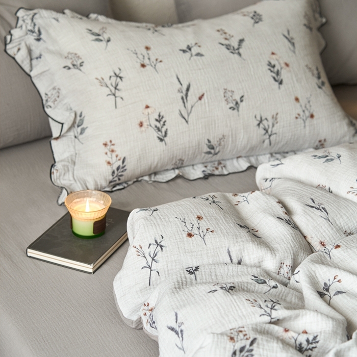 91家纺网 家纺一手货源 找家纺 安莱生活2025年新款全棉精梳棉双层纱绉纱数码印花四件套及夏凉被系列3 织麦-白