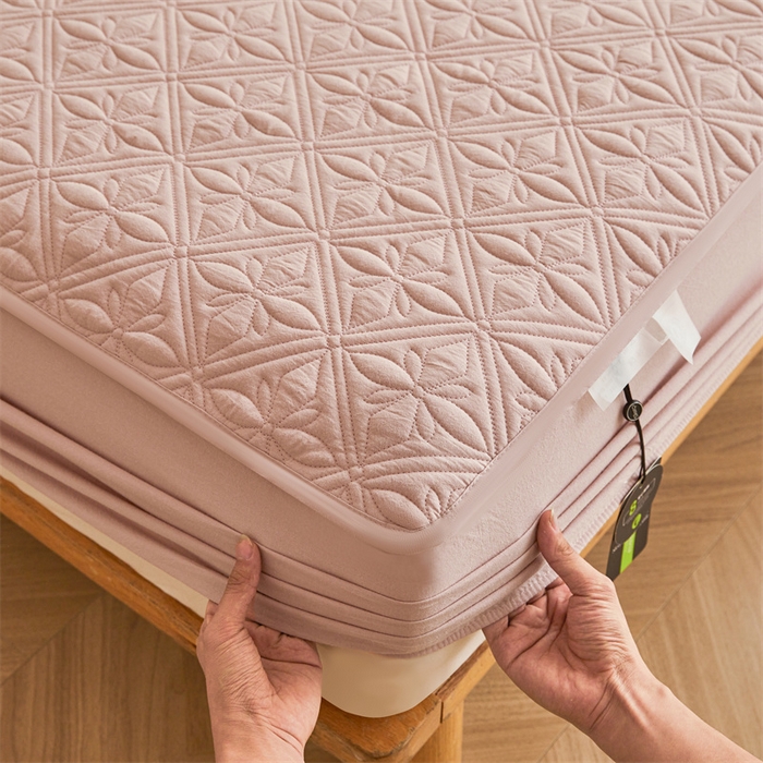 91家纺网 家纺一手货源 找家纺 3C 2025全棉蚕丝蛋白夹棉床笠 天星花-樱花粉