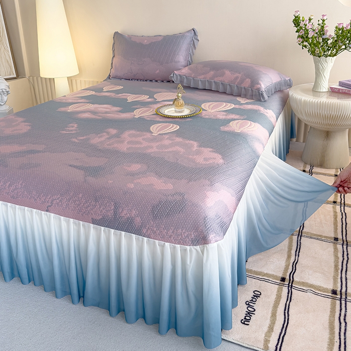 91家纺网 家纺一手货源 找家纺 冬然家纺 2025新款冰豆豆席子凉席床裙款 梦幻气球-粉