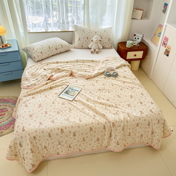 91家纺网 家纺一手货源 找家纺 葡萄家 2025新款A类母婴级大豆纤维牛奶丝针织棉夏凉被（提供买家秀）花粉