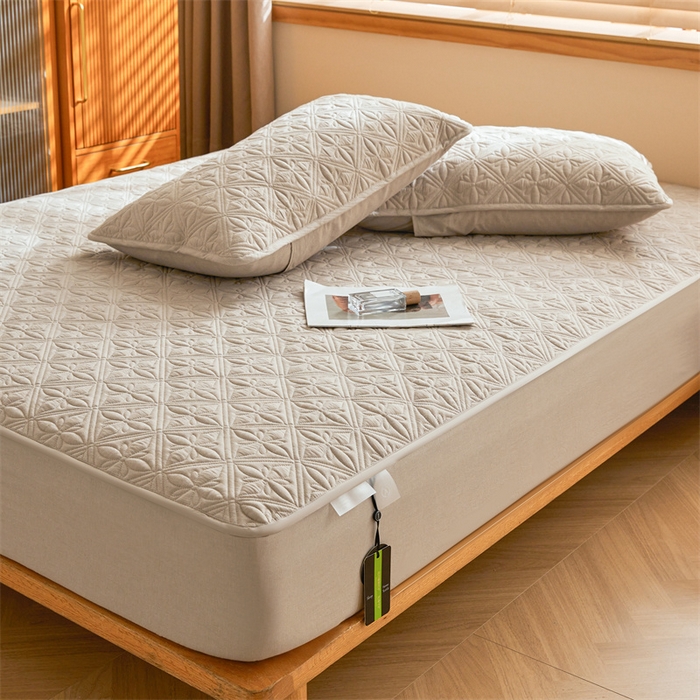 91家纺网 家纺一手货源 找家纺 3C 2025全棉蚕丝蛋白夹棉床笠 天星花-浅卡其