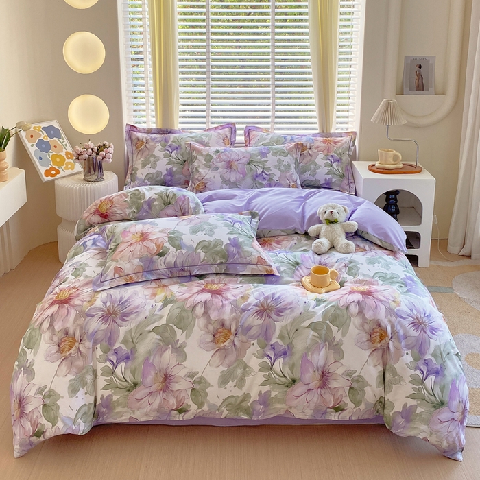 91家纺网 家纺一手货源 找家纺 星期三  2025年4月新款铂金全棉纯棉13372四件套 加微信有会员价 花的旅途